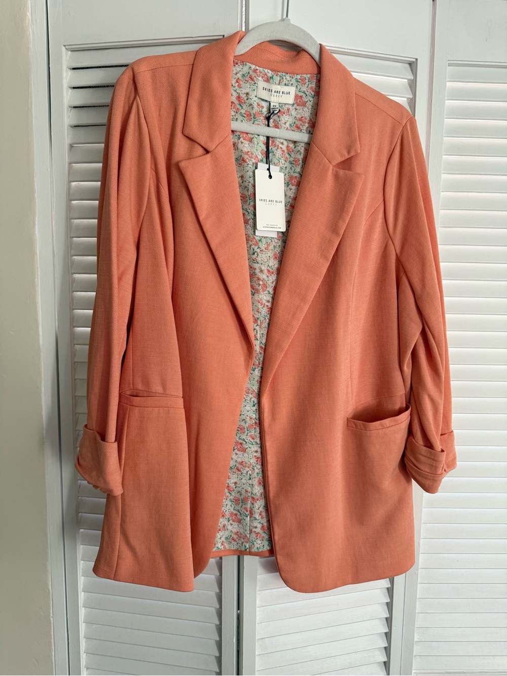 Skies Are Blue Coral-Orange Open Front Blazer